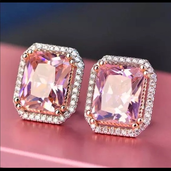 New 925 Silver Rectangular Sapphire Women Earrings - Picture 2 of 3